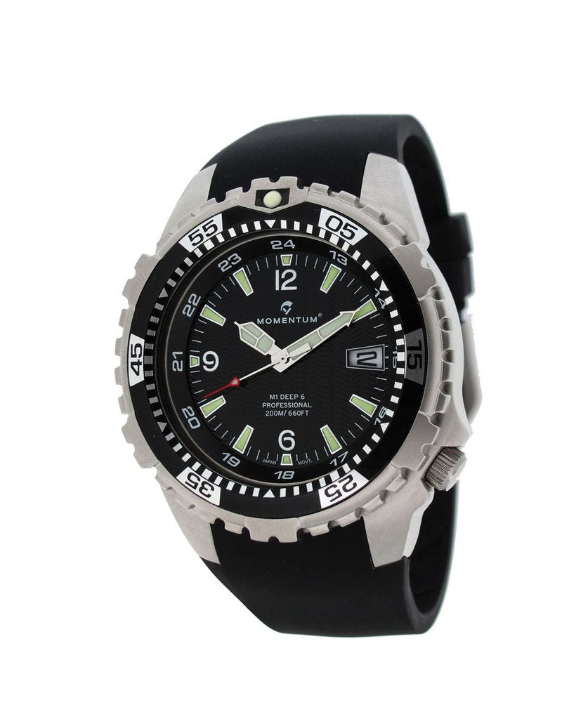 Momentum Momentum Deep 6 in Black Face with Sapphire Glass & 'FIT' Rubber Strap - Oyster Diving