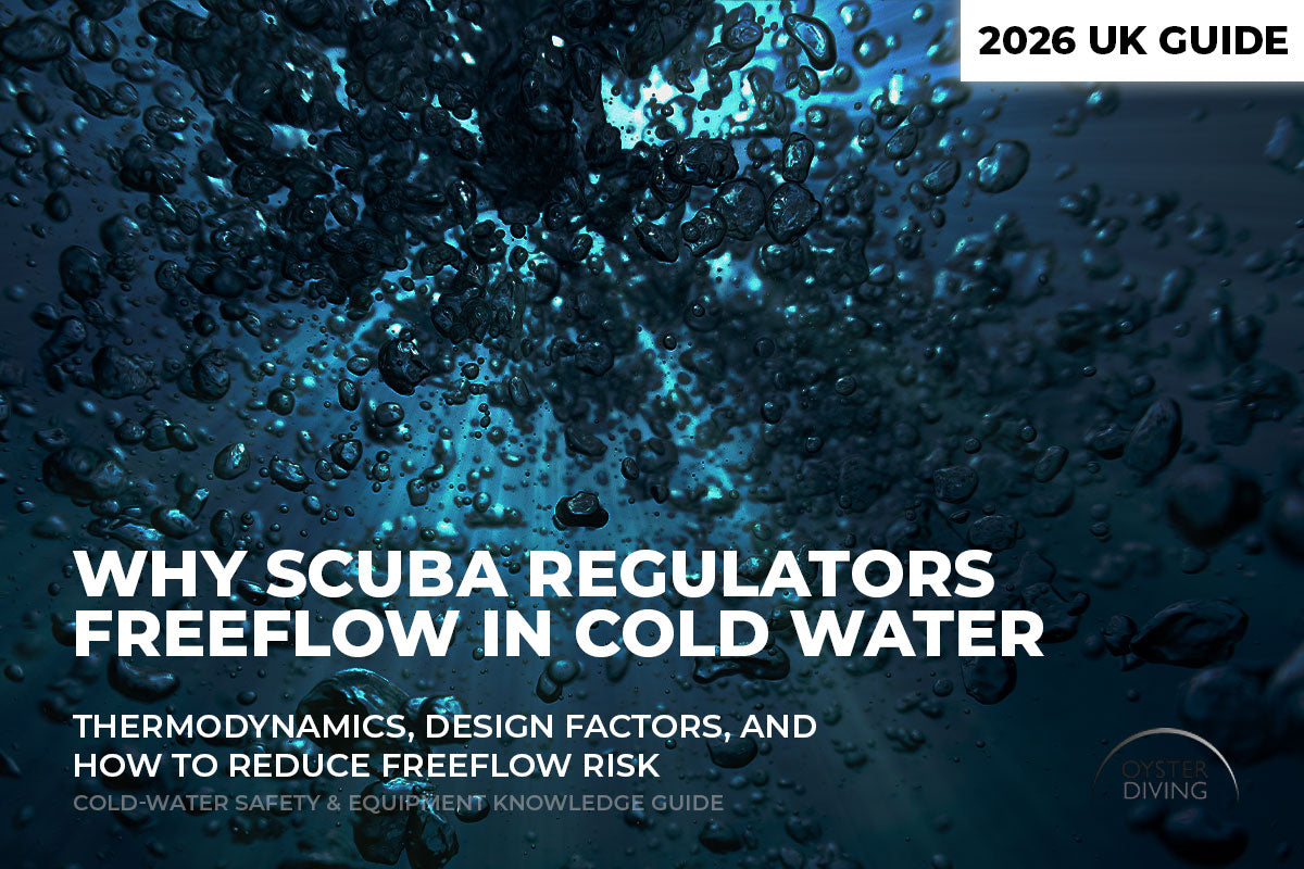 Diagram showing bubbles while scuba diving regulators freeflow in cold water