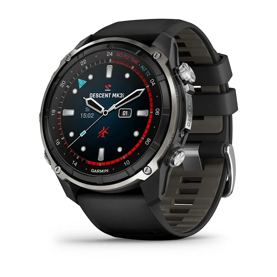 Garmin Garmin Descent MK3i Dive Computer Silver and black PVD titanium / 51mm with black/pebble grey silicone band / No - Oyster Diving