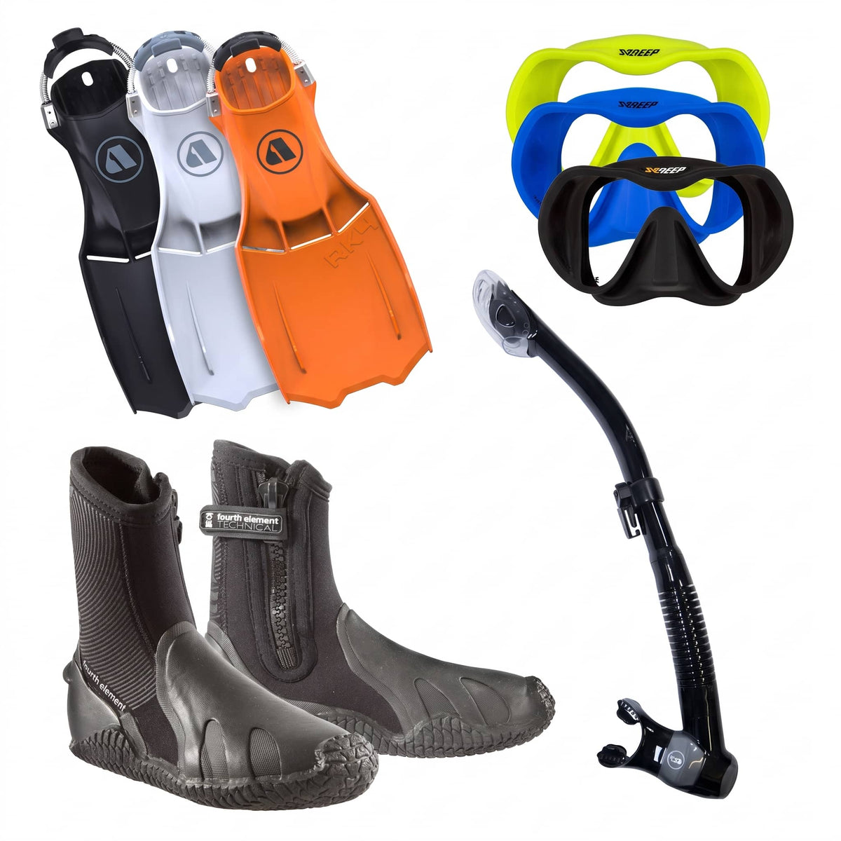 XDEEP Radical Frameless Mask, Snorkel, Boots & Apeks RK4 Fins Package
