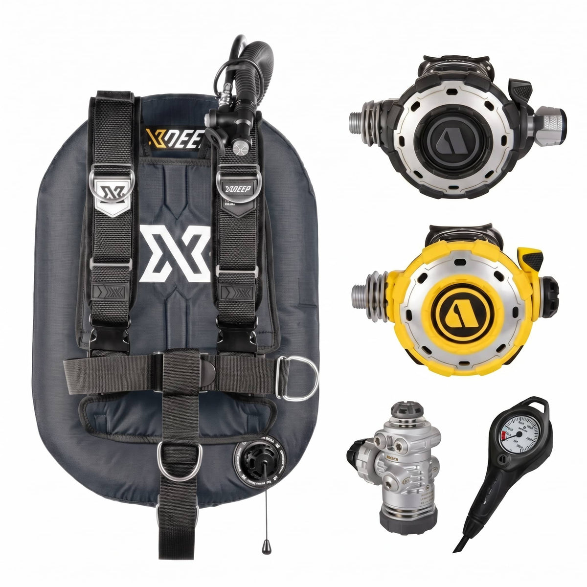XDEEP Zeos 38 wing package with Apeks MTX-RC regulator, octopus and pressure gauge