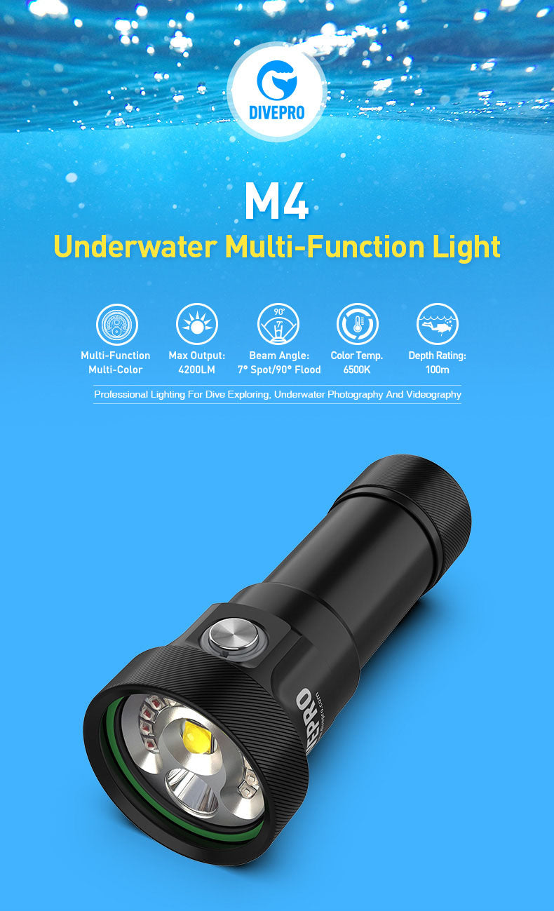 Divepro DivePro M4 4200 Lumen Multifunction Wide/Spot/Red/Blue/UV Light - Oyster Diving