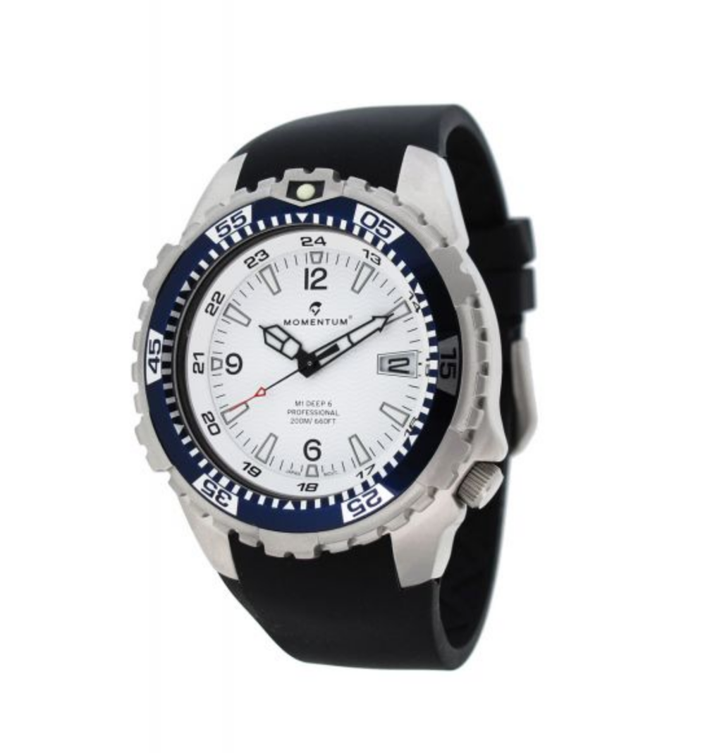 Momentum Momentum M1 DEEP 6, SS, SAPPHIRE, LRG, WHITE, BLACK 'FITTED' RUBBER - Oyster Diving