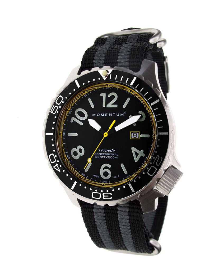 Momentum Momentum TORPEDO BLAST, SS, LRG, YELLOW, STRIPE WEB NATO NYLON BAND by Oyster Diving Shop