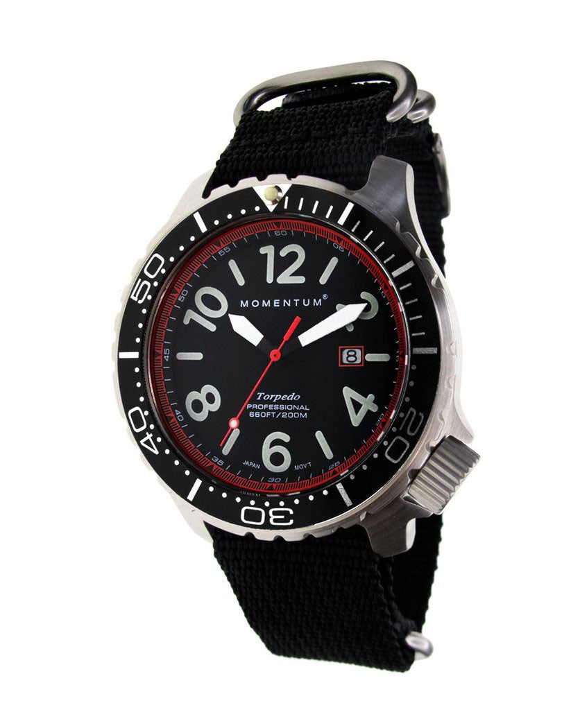 Momentum Momentum TORPEDO BLAST, SS, SAPPHIRE, LRG, RED, BLACK WEB NATO NYLON BAND by Oyster Diving Shop