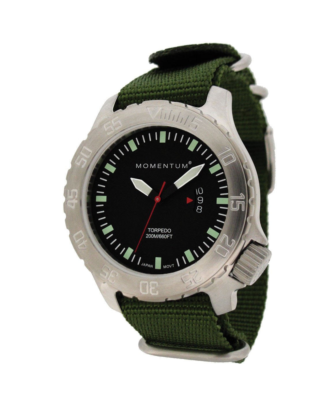 Momentum Momentum TORPEDO SS, LRG, BLACK, GREEN WEB NATO NYLON BAND by Oyster Diving Shop